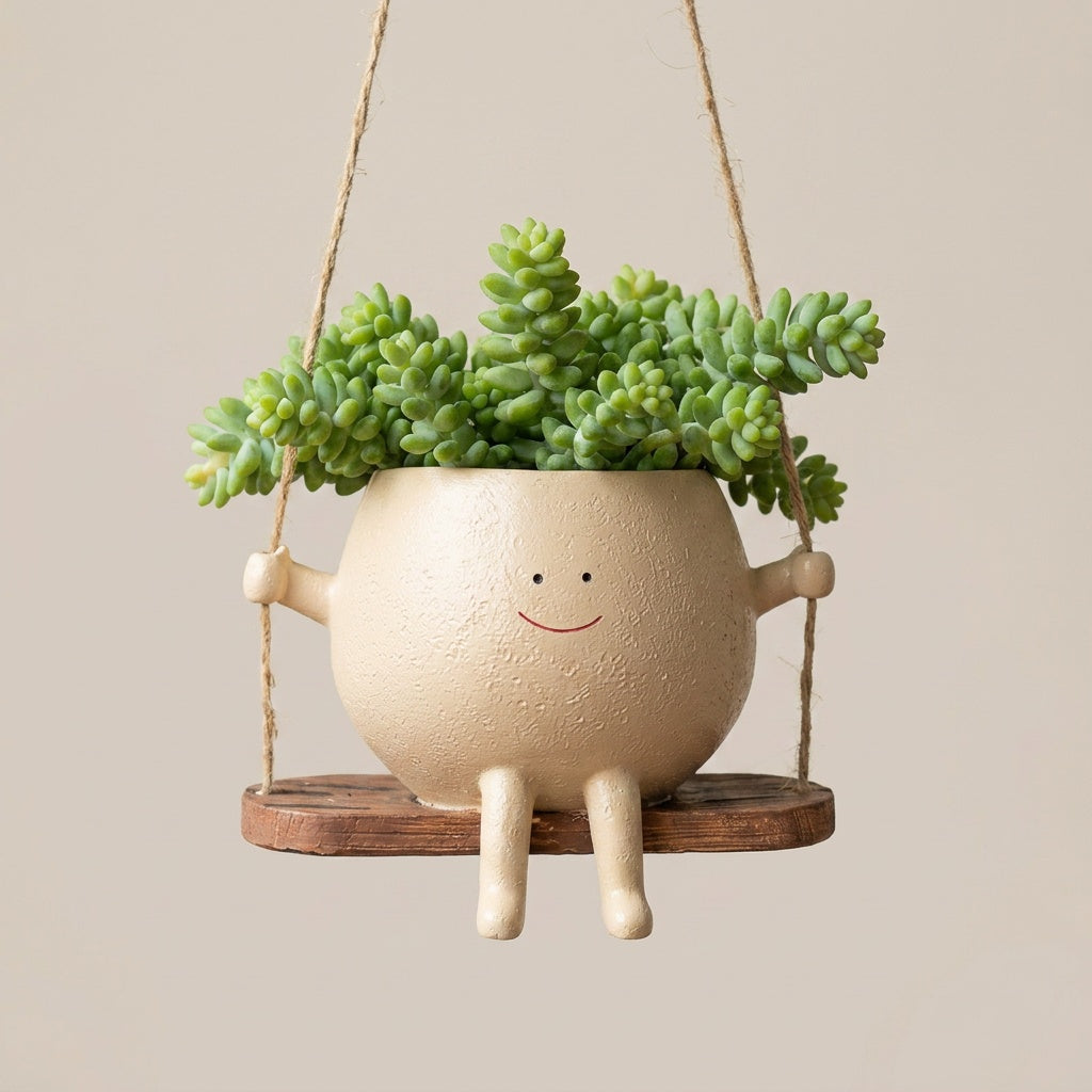 Swing Face Planter Pot - Whimsical Garden Decor