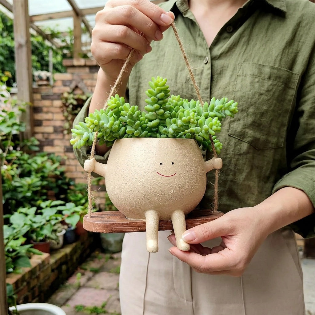 Swing Face Planter Pot - Whimsical Garden Decor