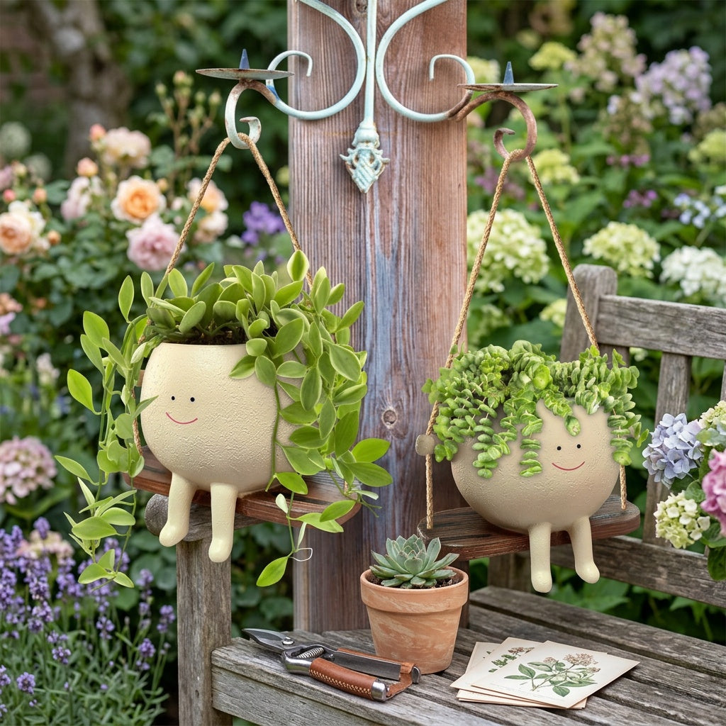 Swing Face Planter Pot - Whimsical Garden Decor