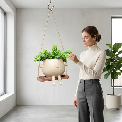 Swing Face Planter Pot - Whimsical Garden Decor